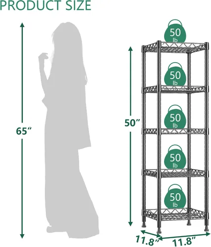 Miniatura 2 de GIOTORENT Unidades de Estantería Metálica de Pie de 5 Niveles, Estante de Alambre de Altura Ajustable Rack de Exhibición para Lavandería Baño Cocina
