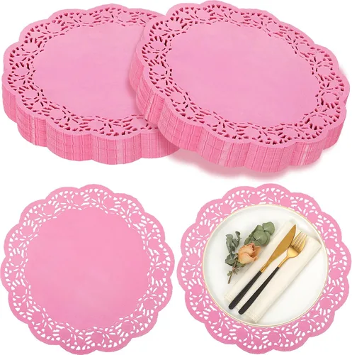 Miniatura 14 de Yexiya 200 Piezas Tapetes de Encaje de Papel Tapetes de 14 Pulgadas Manteles Individuales Desechables de Encaje Metálico Grandes Redondos Negro