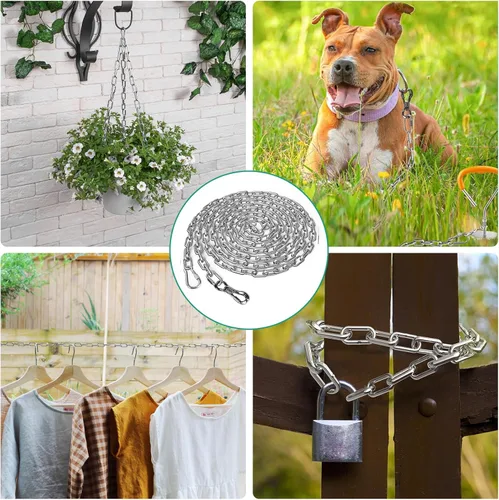 Miniatura 6 de Tresbro Cadenas de perro resistentes para exteriores, cable de amarre de 6 pies de acero inoxidable con gancho giratorio para perros grandes, cadena