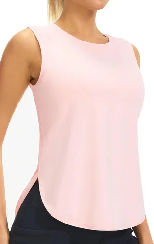 Camisetas sin mangas de entrenamiento de seda de hielo para mujer, de secado fresco, sin mangas, holgadas, camisetas de yoga largas atléticas para