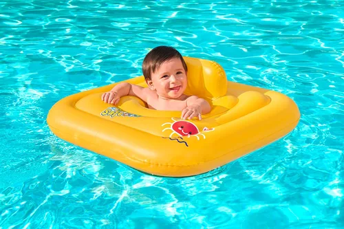 Miniatura 10 de Bestway Flotador inflable para niños pequeños Flotador inflable cuadrado de 3 anillos para bebés de 24 a 36 meses, amarillo