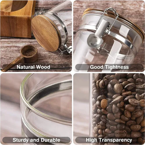 Miniatura 3 de Yangbaga Recipiente de Café de Vidrio con Estante de Madera, Juego de 2×45OZ Recipientes de Café y Azúcar, Recipientes de Café con Tapas Herméticas