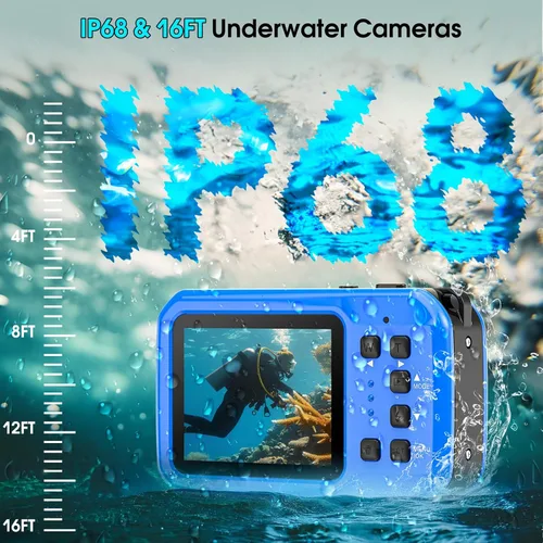 Miniatura 4 de Cámara subacuática 4K, cámara digital impermeable de 64 MP y 16 pies con tarjeta de 16 GB, cámara impermeable flotante