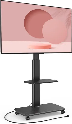 Miniatura 7 de FITUEYES Soporte de TV rodante, carrito de TV móvil con ruedas para pantalla plana de 32-65 y 70 pulgadas, soporte de TV de piso alto con soporte