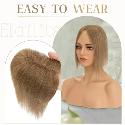 Miniatura 7 de Elailite Toppers para el cabello para mujer, piezas de cabello humano real para mujeres con cabello delgado, 3.1x3.9 in, base de malla triangular