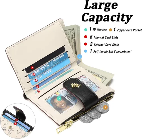 Miniatura 2 de GAEKEAO Billeteras pequeñas para mujer, con bloqueo RFID, de cuero, plegable, con cremallera, bolsillo para tarjetas de crédito, con ventana