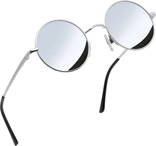 Miniatura 21 de Joopin - Anteojos de sol retro pequeños redondos hippie con círculo polarizado, protección UV400, metal, para hombres y mujeres