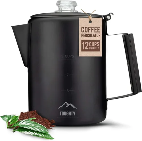 Miniatura 7 de Cafetera Percoladora Toughty Yosemite – Cafetera Clásica de Estufa para Acampar, Senderismo y Hogar, Olla Duradera de Acero Inoxidable, Compatible