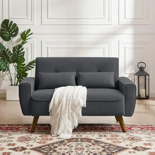 Miniatura 17 de 57" Small Loveseat Sofa, Mid Century Modern Love Seat Couch with Back Cushions and Plastic Legs, 2 Seater Couches for Living Room, Bedroom, Small