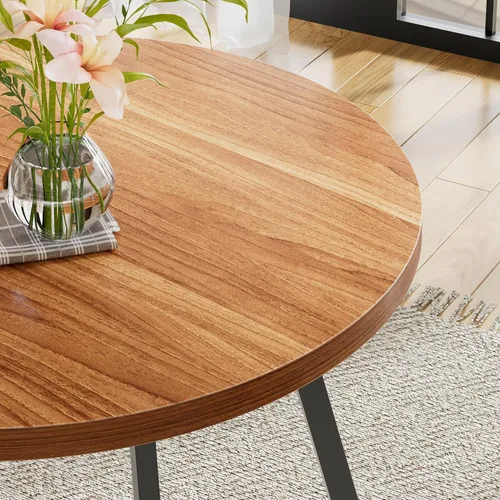 Miniatura 3 de VECELO Mesa de comedor redonda de 35 pulgadas para 4, tapa de mesa de grano de madera y marco de acero resistente, para cocina, sala de estar, fácil