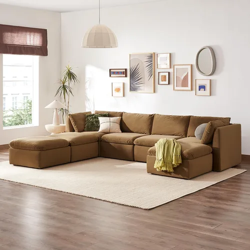 Miniatura 16 de mopio Sofá Seccional Modular de Gran Tamaño con Fundas Completamente Extraíbles y Almacenamiento, Convertible en Forma de U, en Forma de L