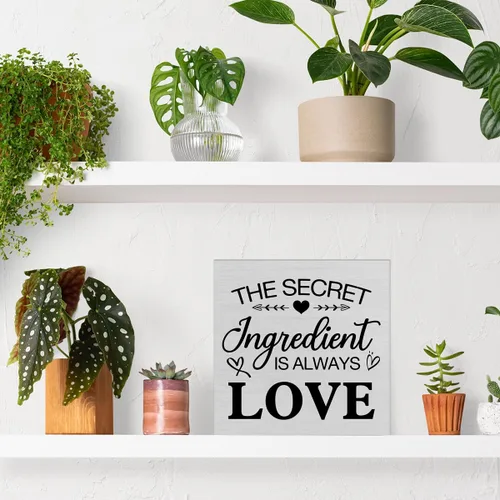 Miniatura 6 de Letrero de madera rústica para cocina, decoración de escritorio, con texto en inglés "The Secret Ingredient Is Always Love", letrero de bloque