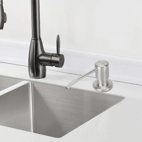 Miniatura 6 de Dispensador de jabón para platos para fregadero de cocina de níquel cepillado, dispensador de jabón para debajo del fregadero con cabezal de bomba