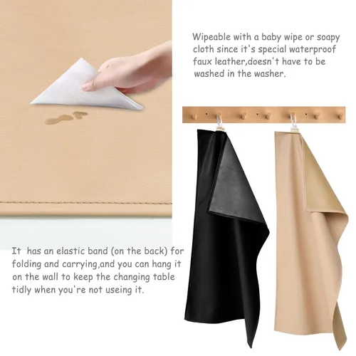 Miniatura 3 de Owlowla Cambiador de pañales para bebé, cambiador portátil, cambiador de viaje, para bebés y niños pequeños (beige y negro)
