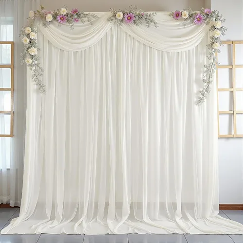 Miniatura 54 de Cortinas de fondo azul bebé de 10 pies x 10 pies, tela de gasa chiffon transparente sin arrugas, tela de fondo fotográfico drapeada para arco