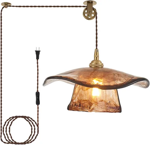 Miniatura 20 de YLONG-ZS Lámpara colgante de cristal vintage enchufable, moderna polea de latón dorado, luces colgantes de techo para isla de cocina, comedor, sala