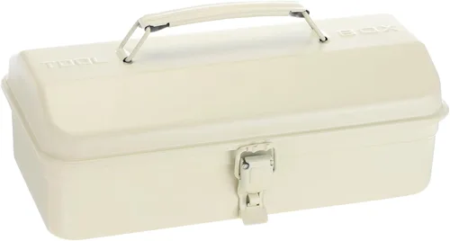 HARFINGTON Caja de Herramientas 11.4" Caja de Herramientas de Acero Portátil Estilo Techo de Cadera con Cierre de Pestillo de Metal Cofre de Blanco