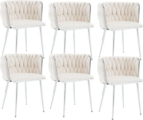 Miniatura 24 de Juego de 2 sillas de comedor de terciopelo, sillas tapizadas tejidas para sala de estar, sillas modernas de cocina y comedor, sillas decorativas