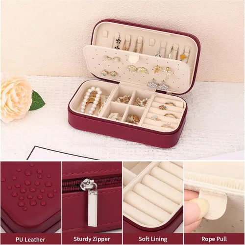 Miniatura 4 de DesignSter Joyero de viaje, estuche portátil de piel sintética, pequeñas cajas de joyería para regalos, organizador de joyas de viaje para mujeres