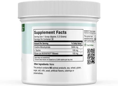 Miniatura 2 de Maxi Health Monohidrato de creatina en polvo – Creatina pura en polvo con L-taurina y ribosa para energía, fuerza y ganancia muscular – Vegano