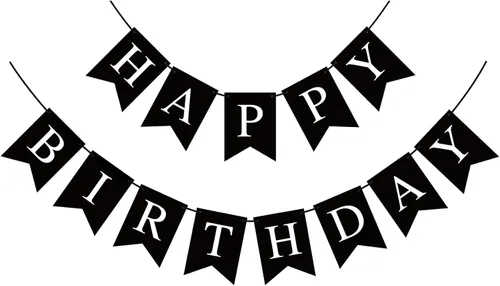 Hooqict Cartel de feliz cumpleaños negro para telón de fondo, decoraciones de cumpleaños negras para hombres y mujeres, suministros de fiesta,