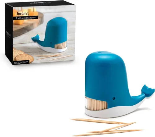 PELEG DESIGN Soporte para palillos de dientes Jonah - Dispensador de palillos de dientes con diseño de ballena lindo - Soporte de palillos de