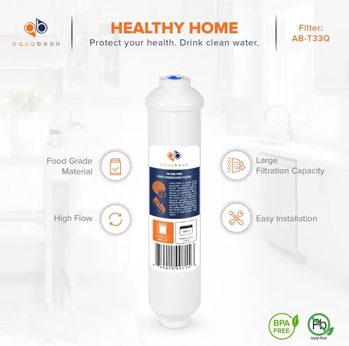 Miniatura 3 de Aquaboon Filtro de agua de carbón activado en línea T33 para refrigerador, máquina de hielo con conexión rápida para línea de agua de 1/4 compatible