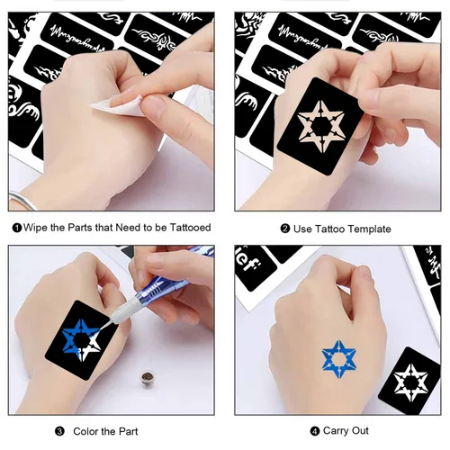 Miniatura 6 de Konsait 123 plantillas de tatuajes temporales grandes, 20 hojas de hombre con brillantina, kit de tatuaje, plantillas de pintura facial, plantilla