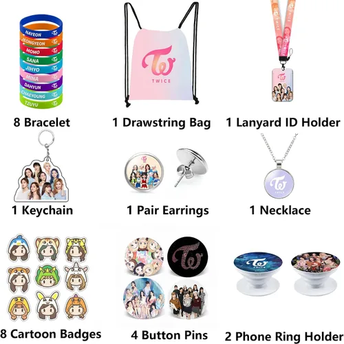 Miniatura 2 de Juego de regalo de dos veces, incluye mochila con cordón, collar, aretes, pulseras, pasadores de botón, soporte de identificación con cordón