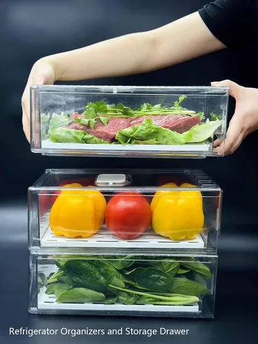 Miniatura 5 de Organizadores de refrigerador y cajón de almacenamiento, contenedores apilables de almacenamiento de frutas para refrigerador, organizador