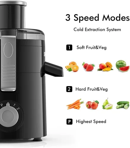 Miniatura 6 de SIFENE Exprimidor centrífugo compacto, extractor de frutas y verduras de 3 velocidades con boca de 2.5 pulgadas de ancho, motor de pico de 500 W