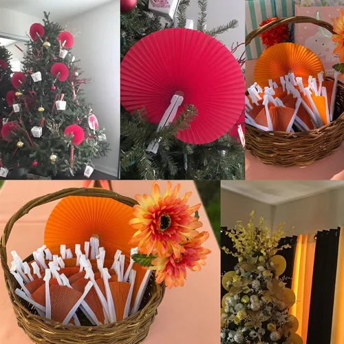 Miniatura 3 de Honbay Abanicos de papel plegables de mano, 12 unidades, para cumpleaños, boda, fiesta, acordeón de forma redonda, recuerdos de fiesta (naranja)