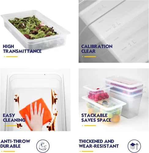 Miniatura 5 de BIEAMA Paquete de 6 bandejas de plástico de 1/6 de 4 pulgadas de profundidad con tapas, translúcidas, comerciales, sin BPA, almacenamiento apilable