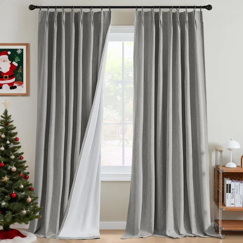 Miniatura 16 de H.VERSAILTEX Cortinas opacas plisadas completas de lino con mezcla de felpilla de 84 pulgadas, 2 paneles para dormitorio, aislamiento térmico
