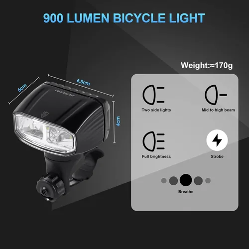 Miniatura 5 de Barra de luz LED súper brillante para bicicleta eléctrica – 1200 lúmenes con luz alta/baja, 5 modos, USB-C recargable, montaje universal para Negro