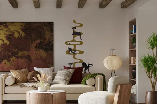 Miniatura 4 de Revive tus paredes con un gato retro de mediados de siglo en cadenas, perfecto para amantes de la vendimia, calcomanía de pared de arte moderno