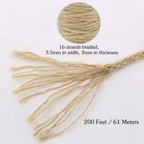Miniatura 3 de Tenn Well Cuerda de yute, cuerda trenzada de yute de 200 pies y 0.138 in, cuerda natural para manualidades, envoltura de regalos, jardinería
