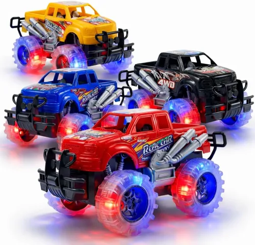 ArtCreativity Camiones monstruo iluminados para niños y niñas, juego de 4 camiones de juguete, camiones monstruo para niños de 3, 4, 5, 6, 7, 8