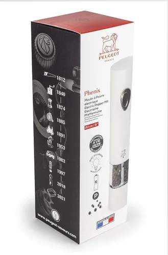 Miniatura 4 de Peugeot PHENIX - Molinillo de sal y pimienta ajustable eléctrico de acero inoxidable lacado blanco, 8 pulgadas