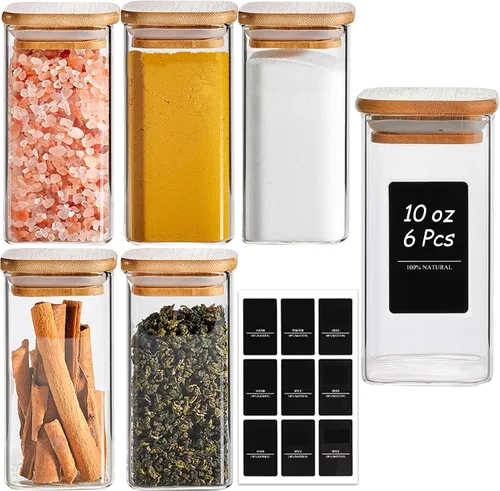 Miniatura 18 de ComSaf Tarros de especias con etiquetas de 4 onzas, paquete de 6 recipientes pequeños para especias, tarros de condimentos de vidrio con tapas