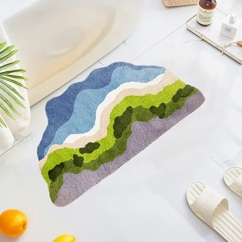Miniatura 14 de UKELER ELER - Bonita alfombra de baño Chill Pill, azul, absorbente, antideslizante, lavable, suave, lanuda alfombra de ducha de 27.5 x 15.5 pulgadas