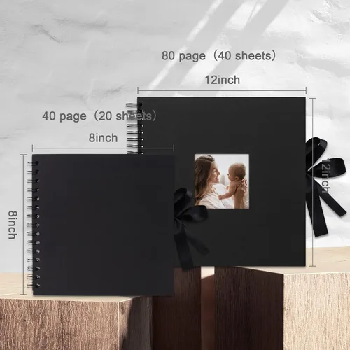 Miniatura 3 de Álbumes de fotos y recortes Vienrose DIY de tapa dura, libro de fotos de 8x8 pulgadas, 40 páginas negras para libro de visitas, boda, cumpleaños