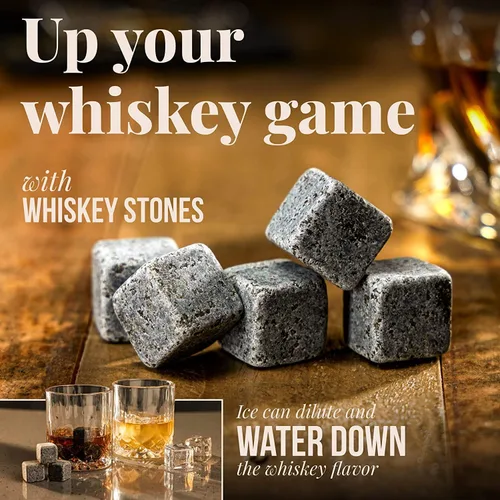 Miniatura 2 de Mixology & Craft Piedras de whisky – Juego de 6 rocas de whisky escalofriantes de granito en forma de cubo, regalos de whisky para hombres