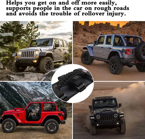 Miniatura 3 de 4 asas de agarre de barra antivuelco compatibles con Jeep Wrangler JLU JK JKU TJ YJ LJ JT JL y Gladiator JT 1955-2022 UTV y ATV (negro)