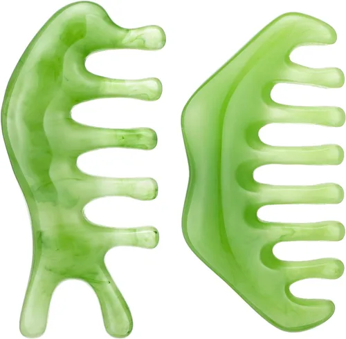 Miniatura 14 de Geiserailie 2 piezas de peines de jade suministros esteticista masaje piedra pelo Gua Sha raspado cuero cabelludo peine herramienta de masaje facial