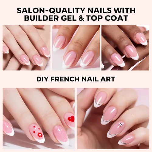 Miniatura 2 de modelones Uñas postizas adheribles de punta francesa, 150 piezas de uñas postizas cortas de almendra con caja de uñas, puntas de uñas de gel rosa