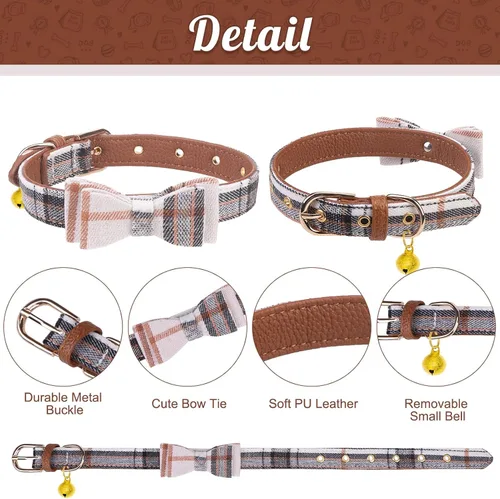 Miniatura 3 de EXPAWLORER Juego de collar y correa para cachorros, collar clásico a cuadros para perros pequeños con corbatín, bonito juego de collar y correa