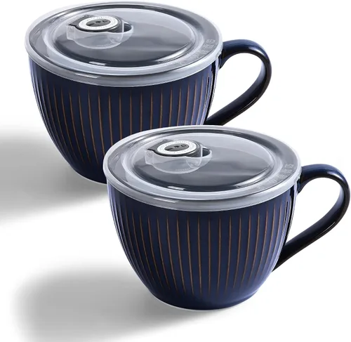 Miniatura 33 de Tazón de sopa de cerámica con asa de 32 onzas – Tazón de ramen para microondas con tapa, tazas y tazas de sopa para cereales, avena, ramen, fideos