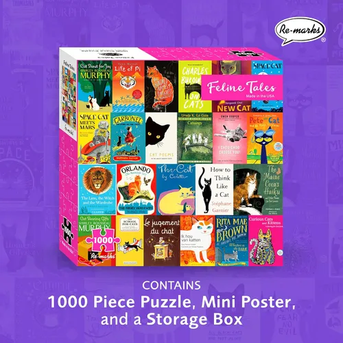 Miniatura 2 de Re-Marks Feline Tales - Rompecabezas de 1000 piezas para todas las edades, rompecabezas de libros de gatos, rompecabezas familiar