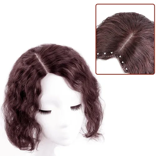 Miniatura 4 de Tope de cabello humano rizado natural para mujer, extensiones de pelo con clip, 5.1 x 5.5 in, parte superior de cabello sedoso, parte superior